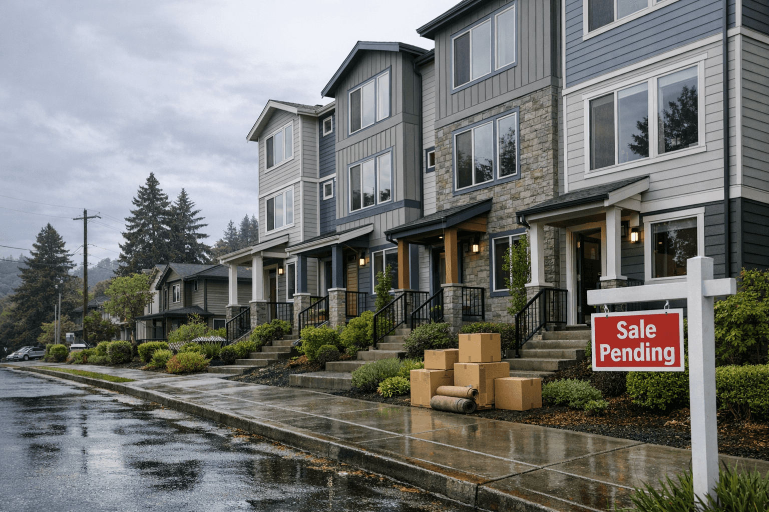 Young woman outside Pacific Northwest townhouse as mortgage rates stay volatile
