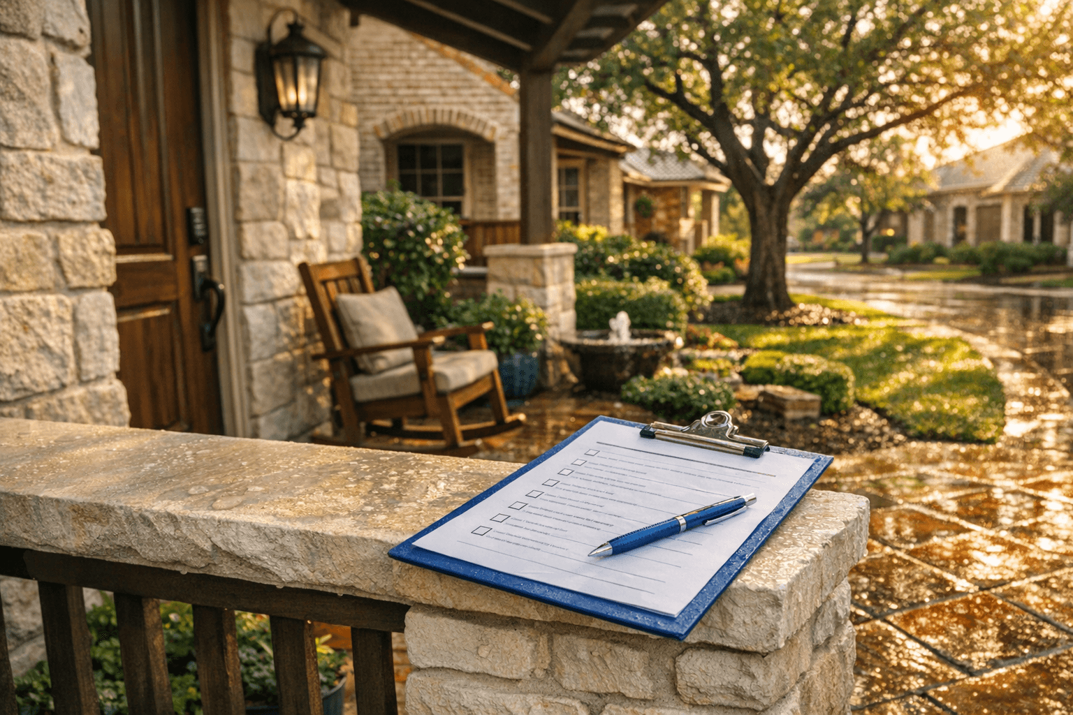 Craftsman home porch with homebuying checklist, reflecting a mortgage rate lock decision