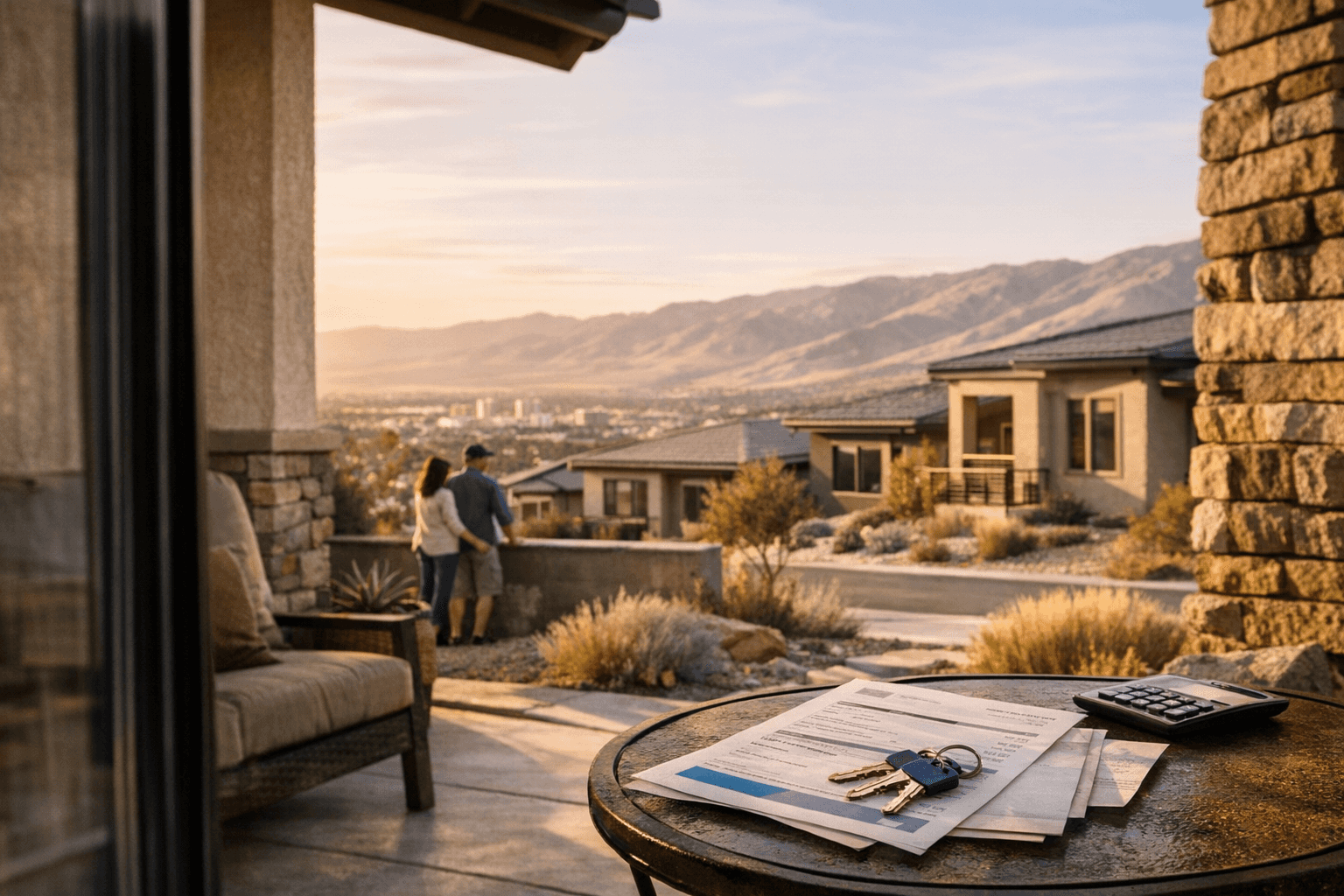 For-sale home porch with keys and bills, reflecting inflation and mortgage rate pressure