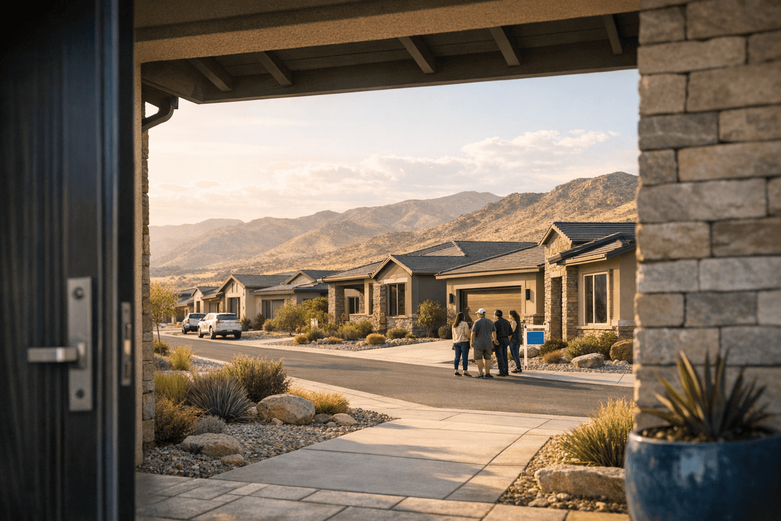 Buyers touring new homes in a tight housing inventory neighborhood