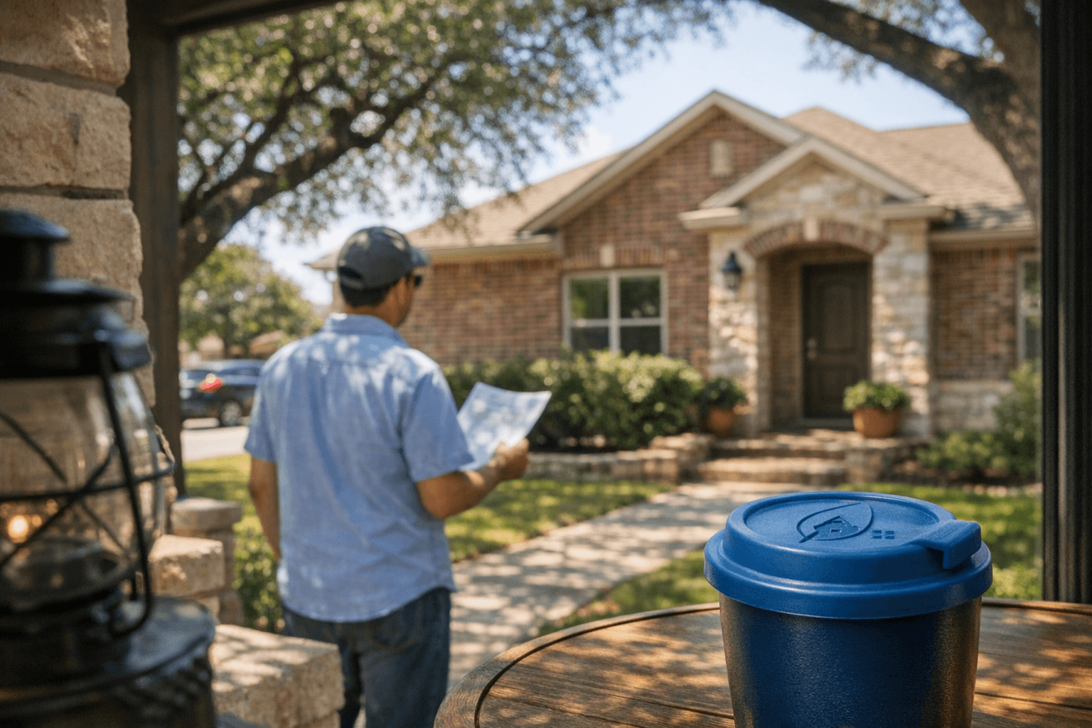 Buyer reviewing budget outside a home as prices and mortgage rates shift