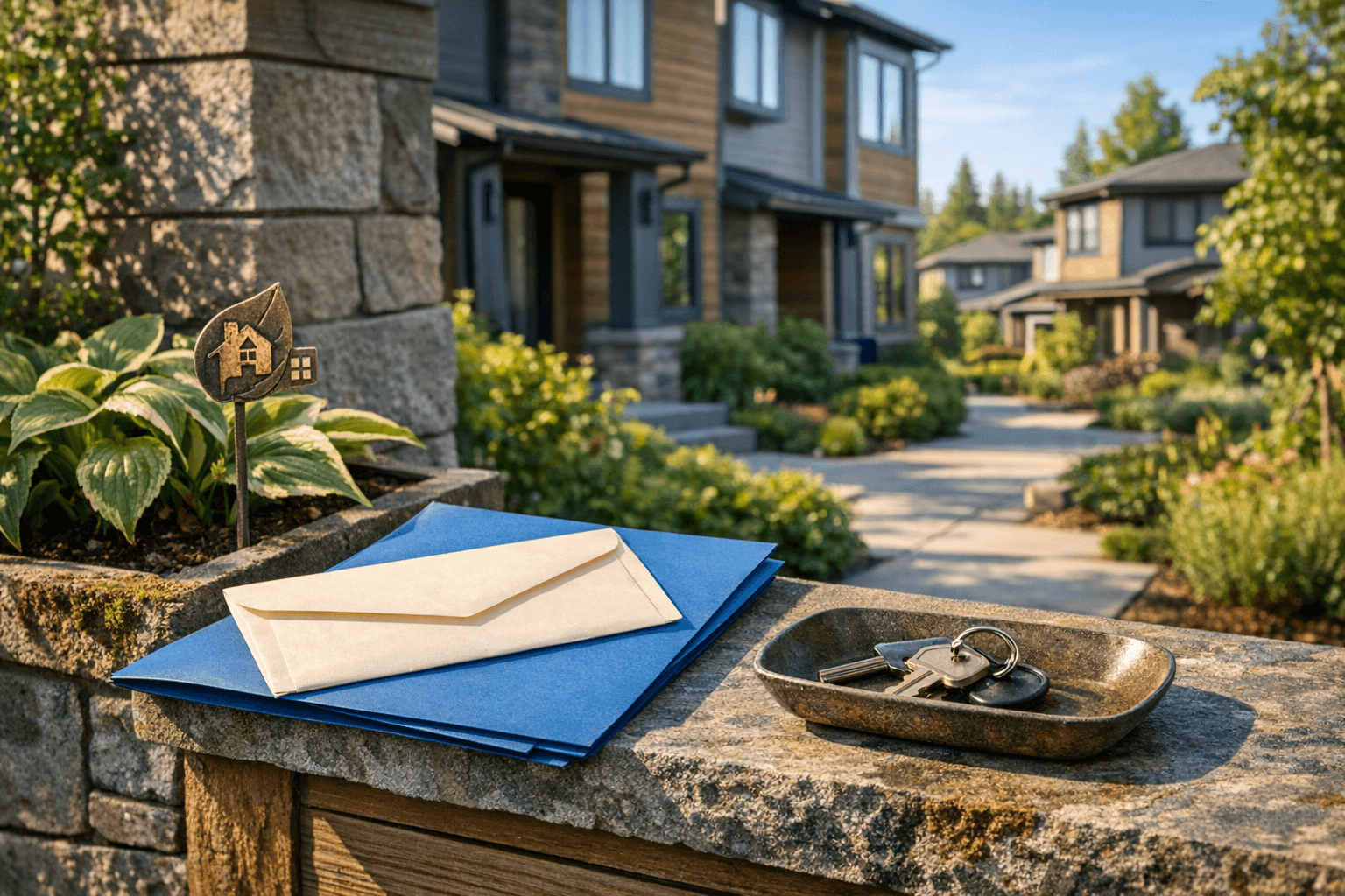 Front porch with job papers and house keys, symbolizing mortgage rate decisions